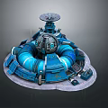 Cartoon Sci Fi Scene With Blue Circular Pipes Satellite Dish And Round Base 3d model