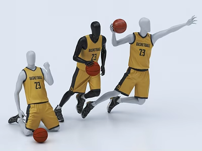 Basketball Models In Yellow Jerseys With Number 23 Showing Various Action Poses 3d model