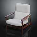 Modern Single Sofa With Light Colored Fabric And Wooden Armrests