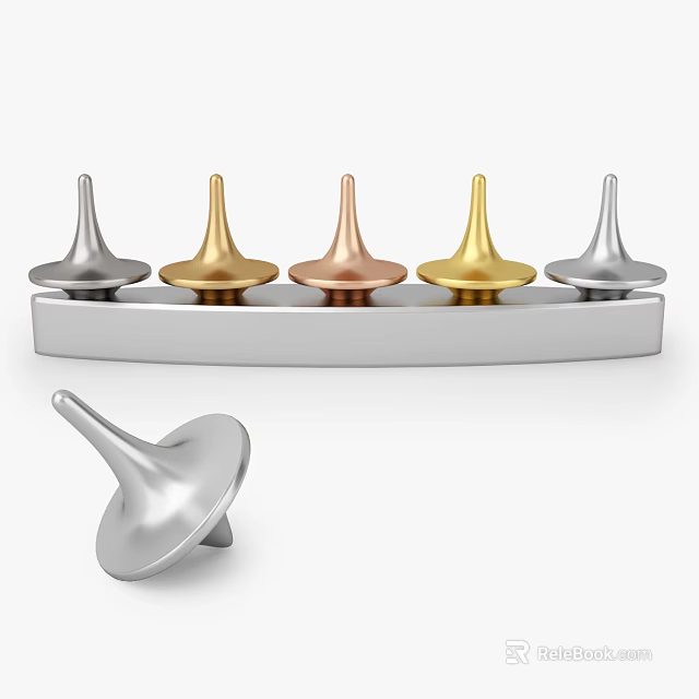Metallic Conical Decorative Pieces In Silver Gold Copper Colors Arranged On Base With Standalone Design 3d model 