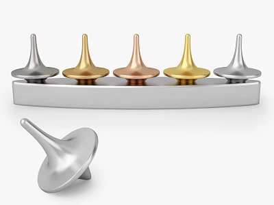Metallic Conical Decorative Pieces In Silver Gold Copper Colors Arranged On Base With Standalone Design 3d model