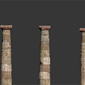 Classical Architectural Columns Featuring Main And Smaller Carved Patterned With Red Tops And Stone Bases