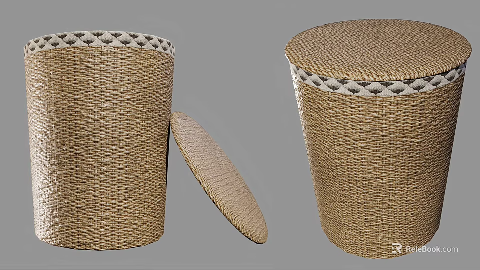 Woven Storage Basket With Lid And Decorative Trim For Home Organization 3d model 