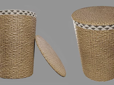 Woven Storage Basket With Lid And Decorative Trim For Home Organization 3d model