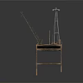 Modern Industrial Scene Featuring Wooden Platform Tall Tower And Crane Structure 3d model