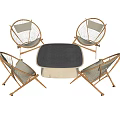 Modern Square Table With Four Rattan Chairs Metal Frame Minimalist Seating Set 3d model