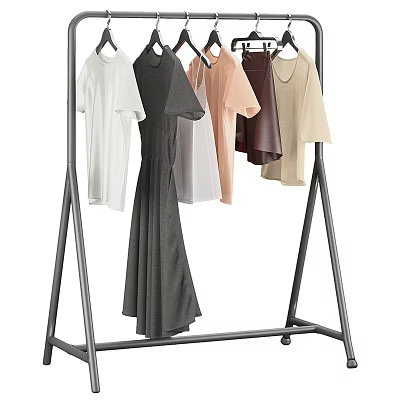 Metal Clothes Rack With Wheels Hanging Different Colored Apparel And Garments 3d model