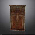 Vintage Carved Wooden Cabinet With Red Wood Finish And Decorative Details