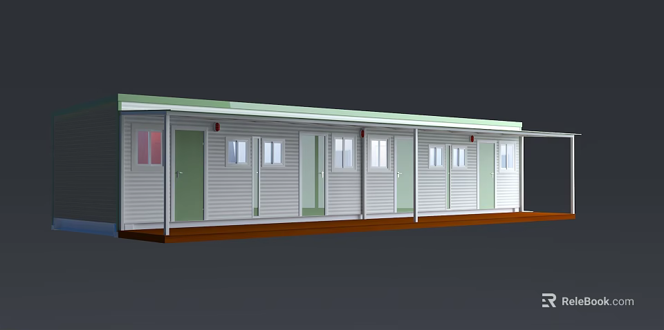 Modular Container Building Row With Green Doors White Walls And Windows 3d model 