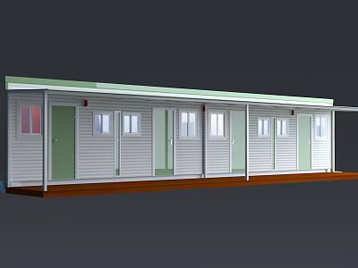 Modular Container Building Row With Green Doors White Walls And Windows 3d model