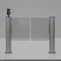Public Facility Automatic Turnstile With Camera Silver Pillars Transparent Barriers And Blue Lights 3d model