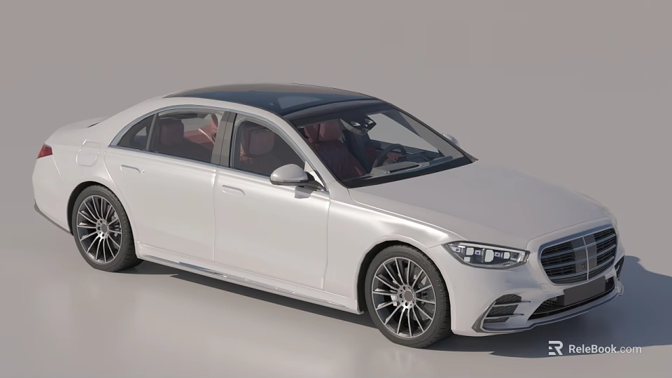 White Luxury Sedan With Dark Roof Red Interior And Silver Wheels 3d model 