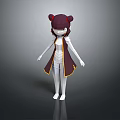 3D Game Movie Character With Red Double Buns White Body Maroon Outfit Yellow Trim