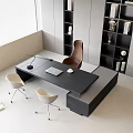 Modern Office Desk Interior With Laptop Desk Lamp White Chairs And Decorative Bookshelves