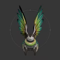 Fantasy Winged Rabbit With Green Yellow Feathers And Colorful Collar Sculpture