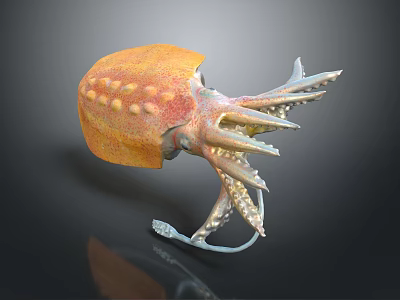 Aquatic Animal 3D Model With Orange Red Spotted Body And Long Tentacles 3d model