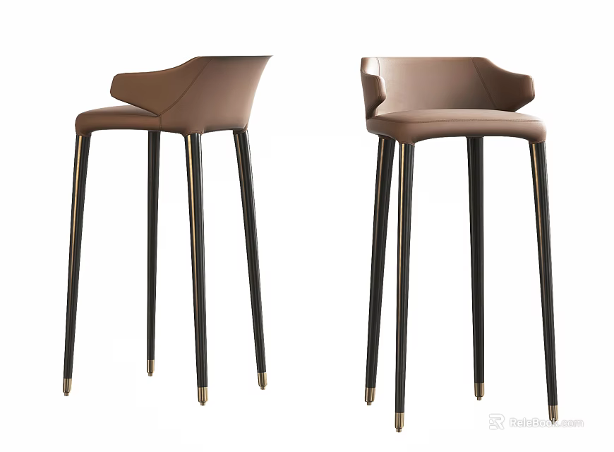 Modern Brown Bar Stools With Black Legs And Gold Accents 3d model 