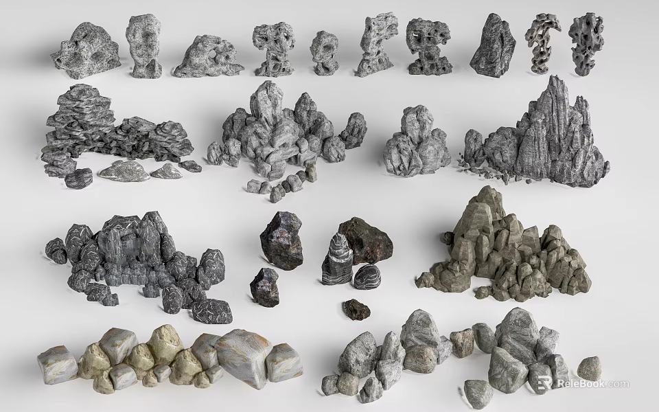 Various Natural Stone And Wood Decorative Samples For Interior Design Projects 3d model 