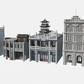 Commercial Complex With Mixed Architectural Styles And Urban Building Models 3d model