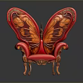 Red Butterfly Shaped Chair With Ornate Carved Wings And Wooden Legs Luxurious Unique Furniture Design