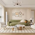 Modern Living Room Interior Design With Green Sofa White Armchairs And Coffee Table 3d model