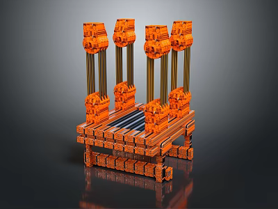 Industrial Mechanical Equipment With Orange Structural Components And Heavy Duty Base Frame 3d model