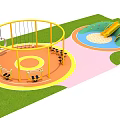 Outdoor Playground Equipment Featuring Sandpit Slide And Circular Climbing Structure On Grass