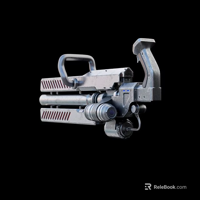 Futuristic Metallic Weapon With Vented Barrel Grip And Mechanical Components 3d model 