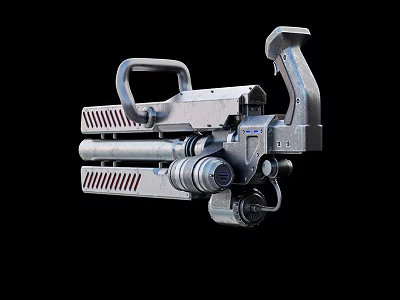 Futuristic Metallic Weapon With Vented Barrel Grip And Mechanical Components 3d model