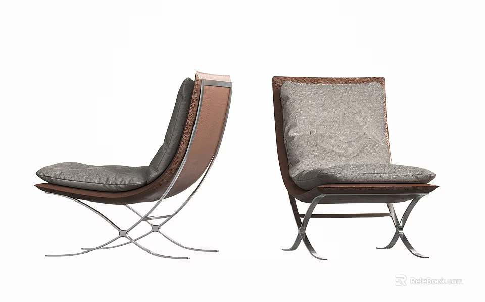 Modern Accent Chair With Leather Fabric Upholstery Metal Frame Comfortable Seat Design 3d model 