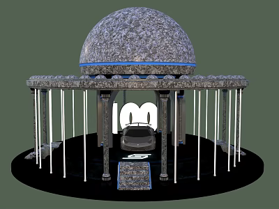 Ornate Stone Dome Building Structure With Blue Accent Band And Columns Around Entrance 3d model