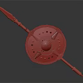 Traditional Weapon Spear And Shield With Wooden Handle Red Accents And Metal Design