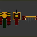 Red And Yellow Weapon Models With Mechanical Structure And Square Frame Design