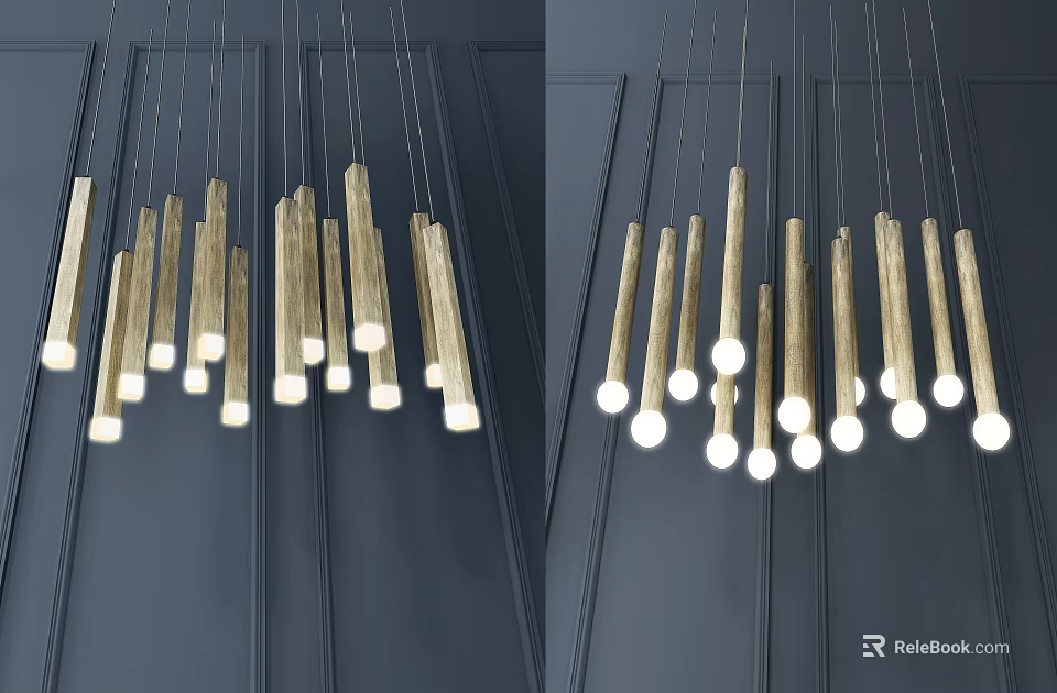 Modern Golden Brass Hanging Chandelier With Slim Cylindrical Tubes And White Light Sources 3d model 