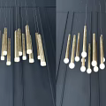 Modern Golden Brass Hanging Chandelier With Slim Cylindrical Tubes And White Light Sources