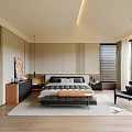 Modern Bedroom Interior With Platform Bed Nightstands Area Rug Accent Chair And Large Window