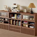 Wooden Sideboard with Open Closed Compartments Storage Coffee Machine Lamp and Books