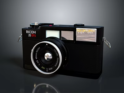 Stylish Black RICOH Digital Camera With Vintage Design And Classic Lens 3d model