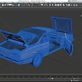 Blue Spirit Car With Open Doors And Hood Revealing Engine And Interior Details