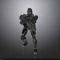 Futuristic Armored Sci Fi Character With Mechanical Weapon In Standing Pose 3d model