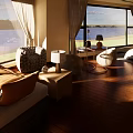 Sunlit Hotel Guest Room With Large Window River View Comfortable Bed And Modern Furniture