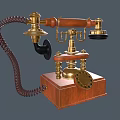 Vintage Telephone With Brass Components Wooden Base Coiled Cord And Rotary Dial