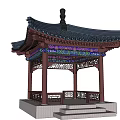 Traditional Chinese Garden Ornament With Red Pillars Blue Green Roof And Carved Railings
