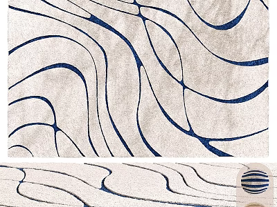 Light Colored Square Rug With Wavy Blue Lines And Abstract Pattern Design 3d model