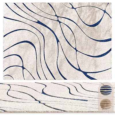 Light Colored Square Rug With Wavy Blue Lines And Abstract Pattern Design 3d model