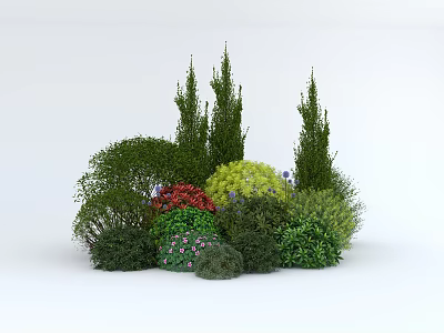 Diverse Shrubs with Red Yellow Flowers and Varied Shapes in Garden 3d model