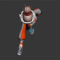 3D Female Character Wearing Red Jacket White Headgear And Holding Blue Glowing Device