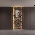Modern Entryway Hallway Design With Marble Accent Wall Dark Wood Paneling And Recessed Lighting