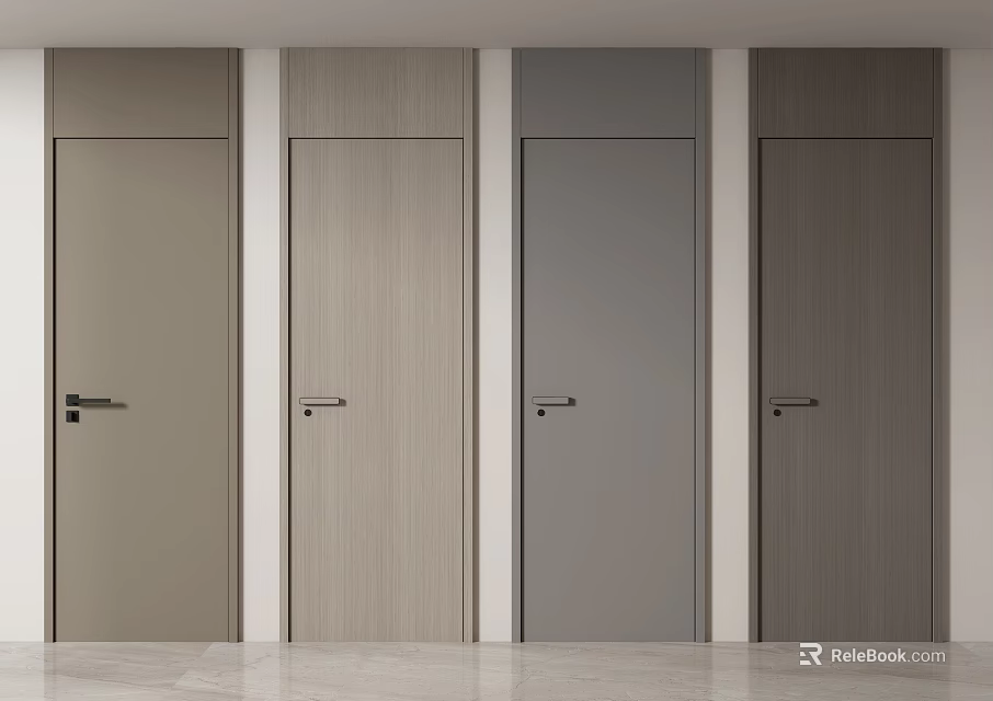 Modern Hinged Doors in Various Colors with Wood Grain and Gray Finishes 3d model 