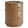Modern Wooden Bedside Table With Round Design And Decorative Drawer Trim